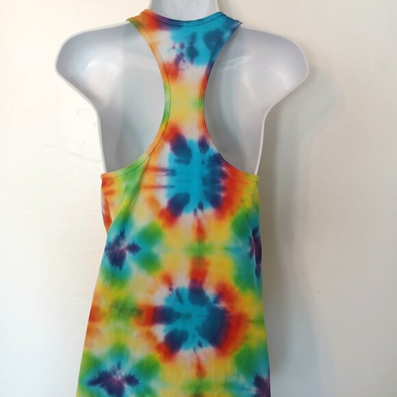 Rainbow Tie Dye Racerback Tank Top With Pretty Colorburst Pattern Women's Small - Picture 5 of 14